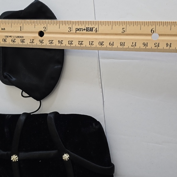 Vintage 3 Pc Jana Black Velvet Rhinestones Evening Bag Coin Wallet Mirror - Picture 16 of 17